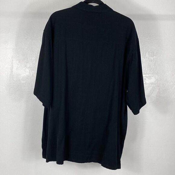 WfF black 100% silk embroidered short sleeve button down shirt size XXL - Picture 3 of 9